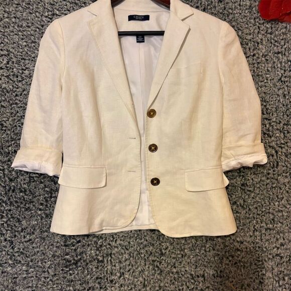 Chaps Men's White Linen Blazer Jacket Size S 2 Piece Notch Lapel - Picture 1 of 10